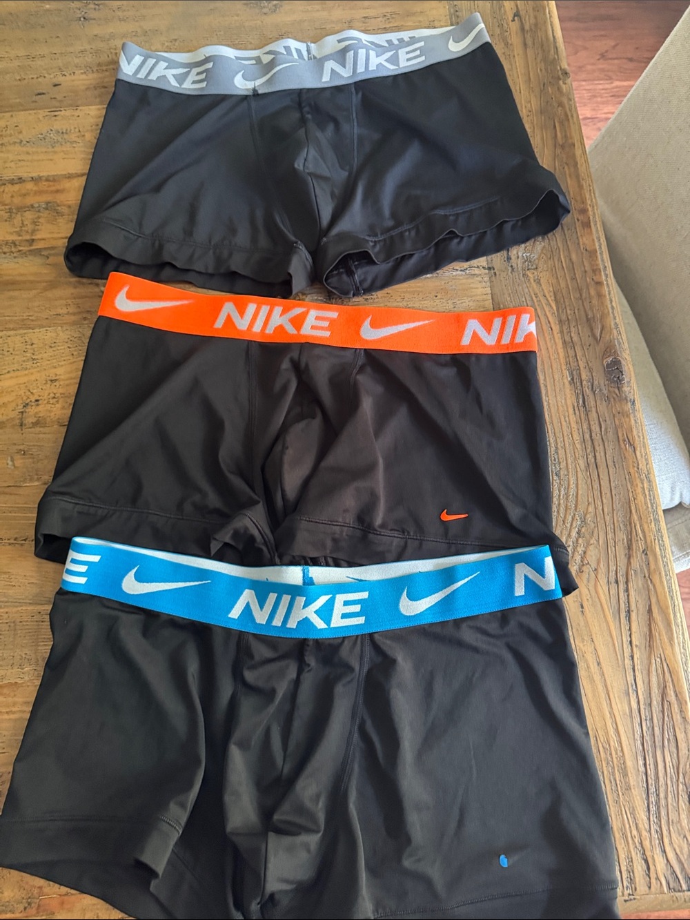Nike Men’s  Black Performance boxers Trio with Gray, Orange & Blue Waistbands